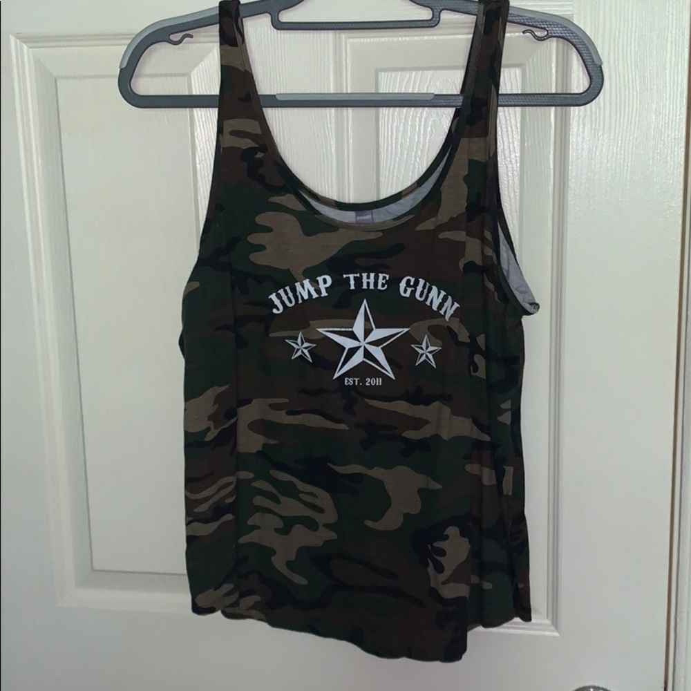 “Jump the Gunn” camo tank top